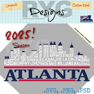 Atlanta Pro Baseball Team Skyline Names Graphic