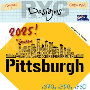Pittsburgh Skyline Pro Football Names Graphic