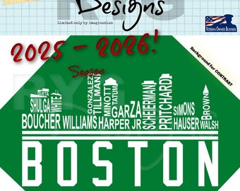 Boston Pro Basketball Team Skyline Names Graphic