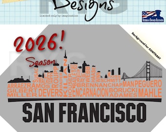 San Francisco Pro Baseball Team Skyline Names Graphic