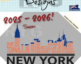 New York Pro Basketball Team Skyline Names Graphic