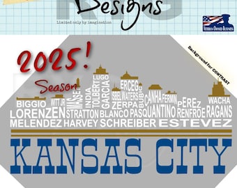 Gráfico con el nombre del equipo de béisbol profesional de Kansas City Skyline
