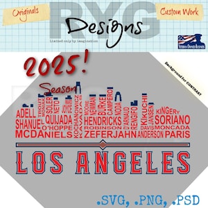 Los Angeles Pro Baseball Team Skyline Names Graphic