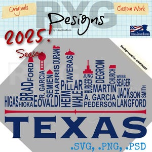 Texas Pro Baseball Team Skyline Names Graphic