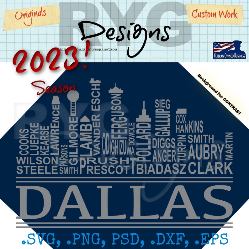 Dallas City Skyline Pro Football Team Names Graphic image 2