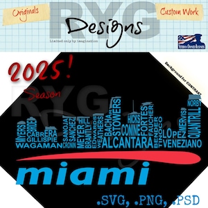 Miami Pro Baseball Team Skyline Names Graphic