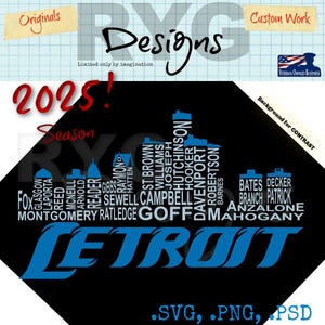 Detroit Skyline Pro Football Names Graphic