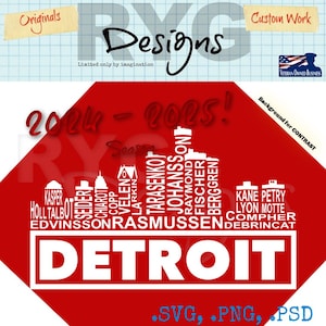 Detroit Hockey Team Skyline Names Graphic