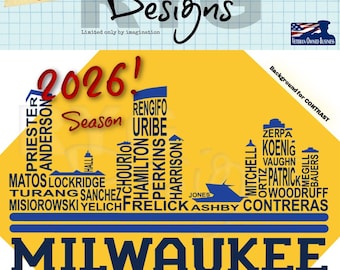 Milwaukee Pro Baseball Team Skyline Names Graphic