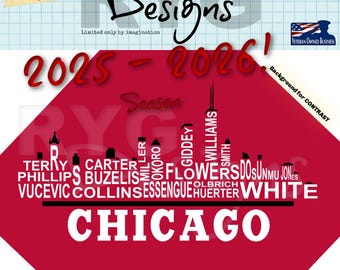Chicago Pro Basketball Team Skyline Names Graphic