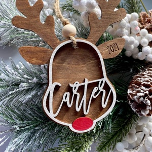 Reindeer Ornament | Custom Name Christmas Ornament | Farmhouse Christmas | Ornaments for Kids | Gift Tags