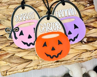 Etiqueta de cesta de calabaza / Etiquetas con nombre de Halloween / Etiqueta de cesta de dulces / Truco o trato / Etiqueta con nombre de bolsa de abucheos / Relleno de cesta de abucheos / Etiqueta de cesta de abucheos