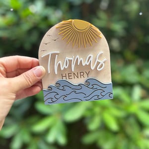 Mini Ocean Baby Name Sign | Beach Birth Announcement Keepsake | Custom Ocean Name Sign | Hospital Reveal Prop | Personalized Baby Name Sign