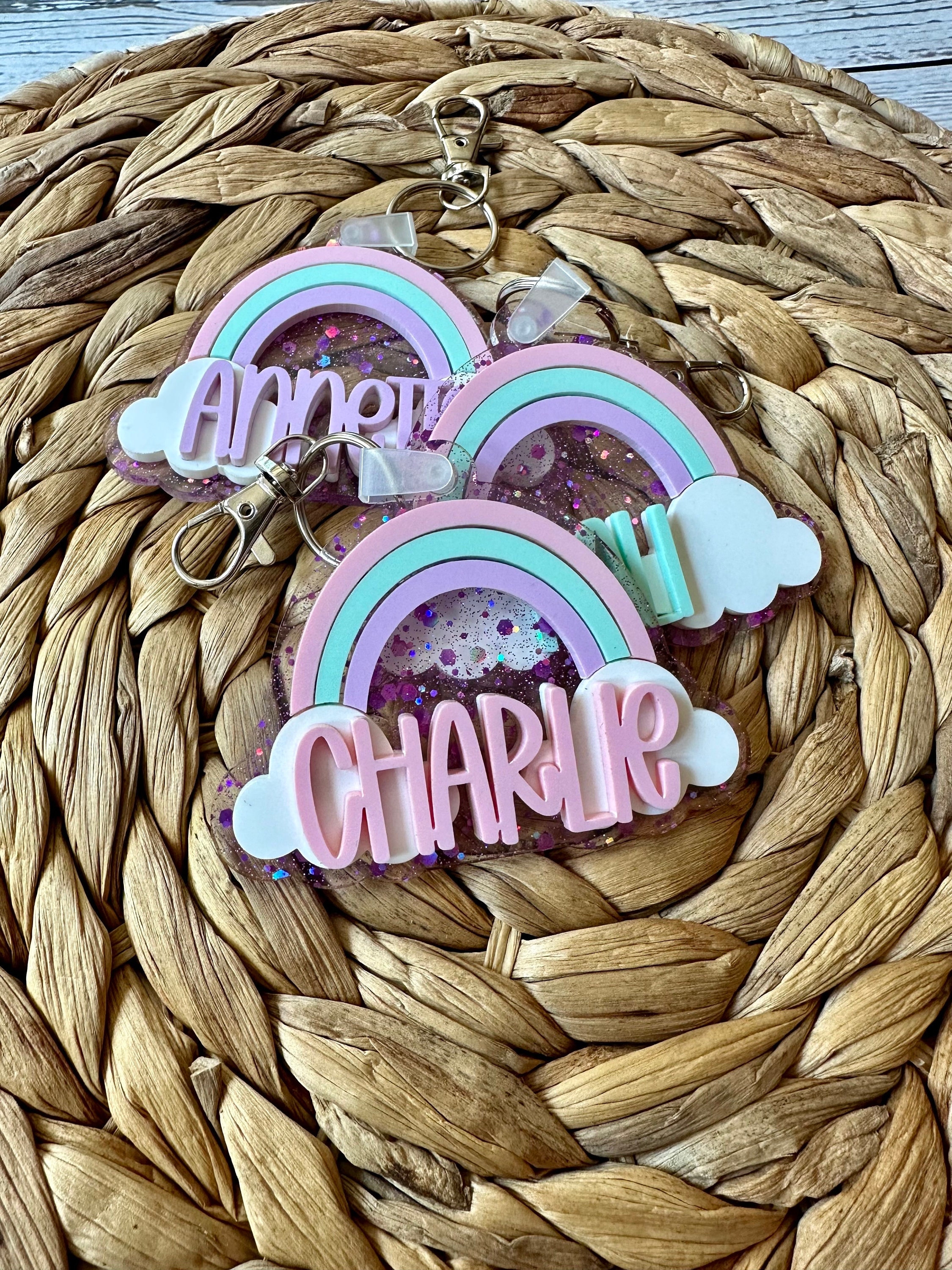 Etiqueta de mochila arcoíris / Llavero arcoíris bohemio / Etiqueta de mochila / Etiqueta de mochila / Regreso a clases / Etiqueta con nombre para niñas / Regalo para niñas