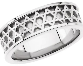 14K White Gold 6.25MM Star of David Band