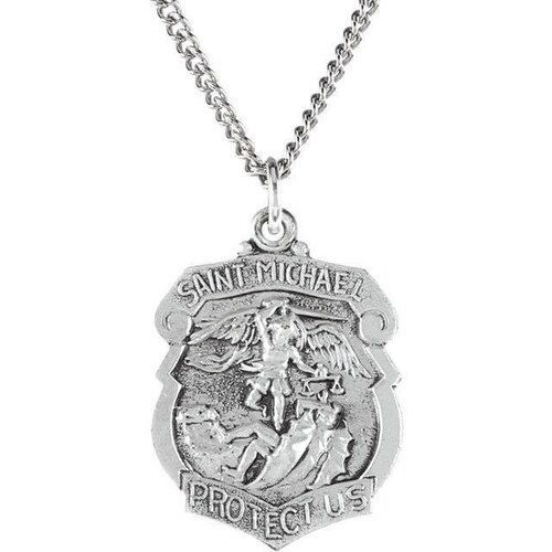 Saint Michael Sterling Silver Round Medal Pendant, 1 1/4 Inch