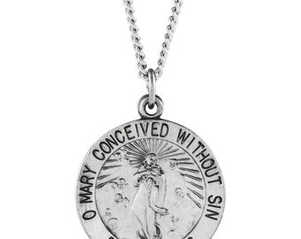 Sterling Silver Immaculate Conception Medal 18" Necklace