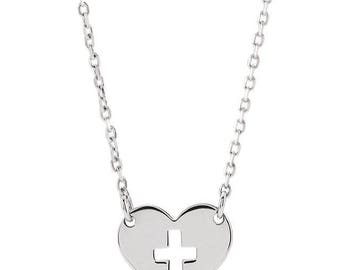 Sterling Silver Pierced Cross Heart Necklace