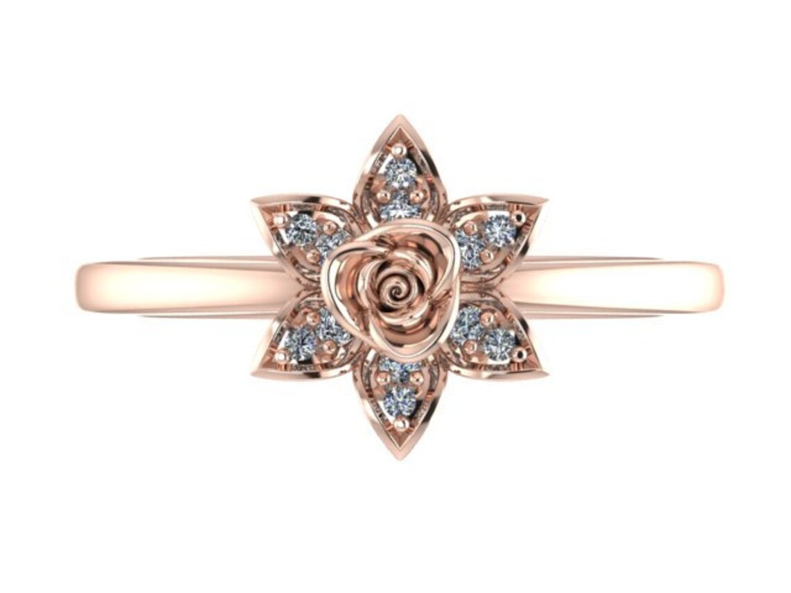 Diamond Rose Flower Petal Ring Etsy