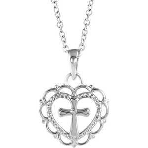 Sterling Silver Heart with Cross Necklace