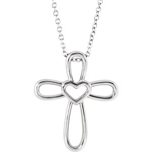 Sterling Silver Cross with Heart Necklace