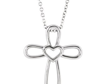 Sterling Silver Cross with Heart Necklace