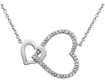 Sterling Silver Diamond Interlocking Heart 18" Necklace