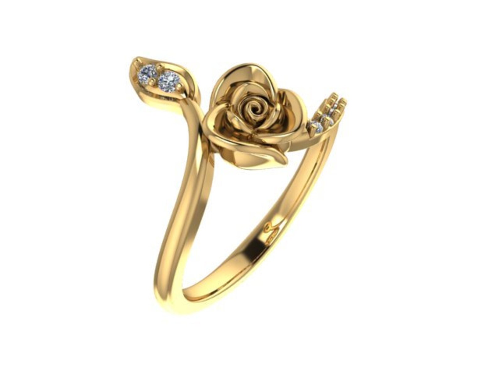 Diamond Rose Flower Petal Leaf Ring Etsy