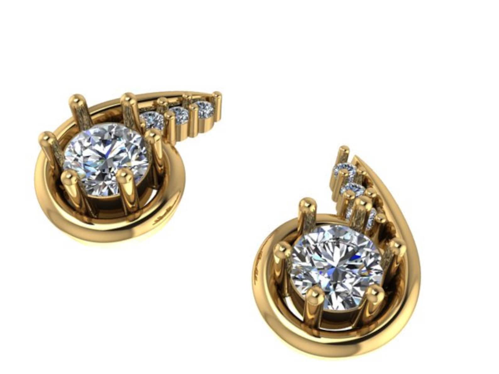 Diamond Drop Stud Earrings Etsy