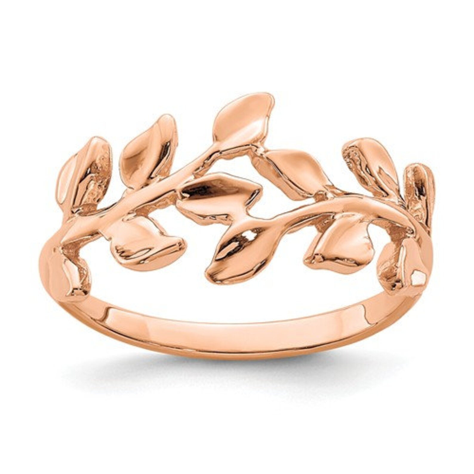 14K Rose Gold Leaf Ring Etsy