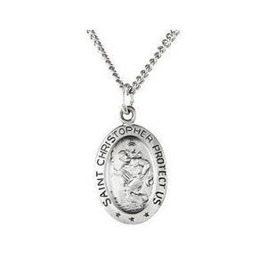 Sterling Silver St. Christopher Necklace - Oval pendant