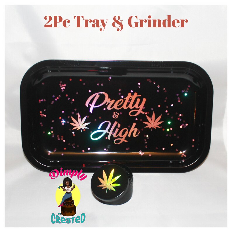 Black Pretty & High Weed Rolling Tray Set Etsy