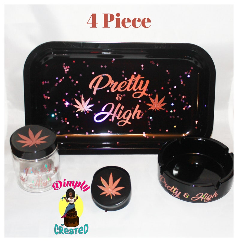 Black Pretty & High Weed Rolling Tray Set Etsy