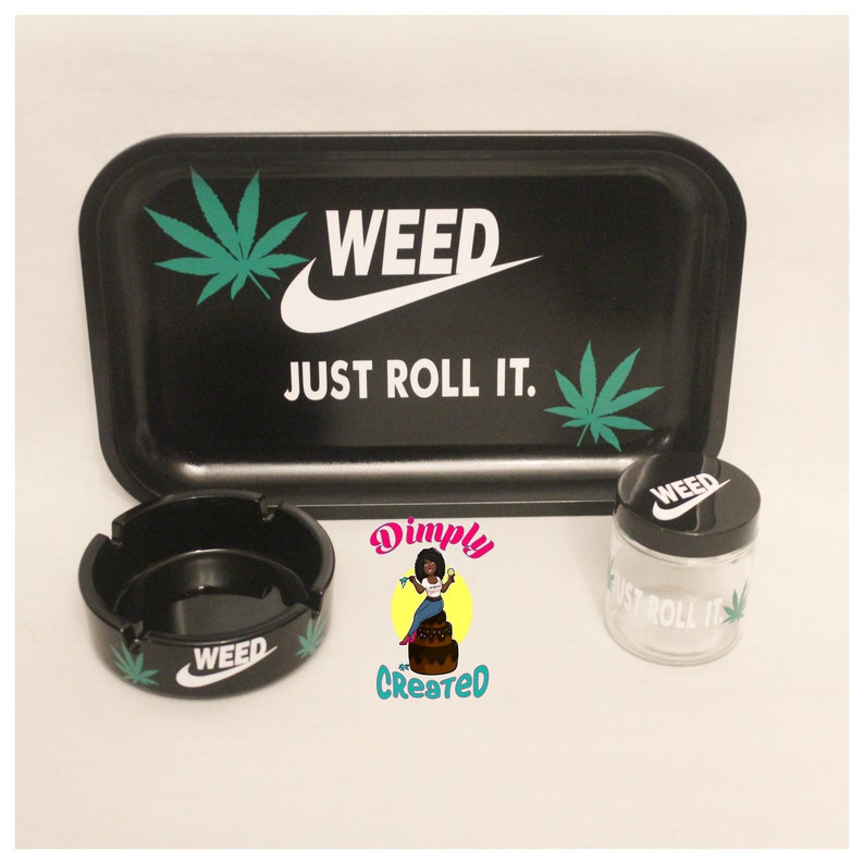 Black Just Roll It Weed Rolling Tray Set Etsy