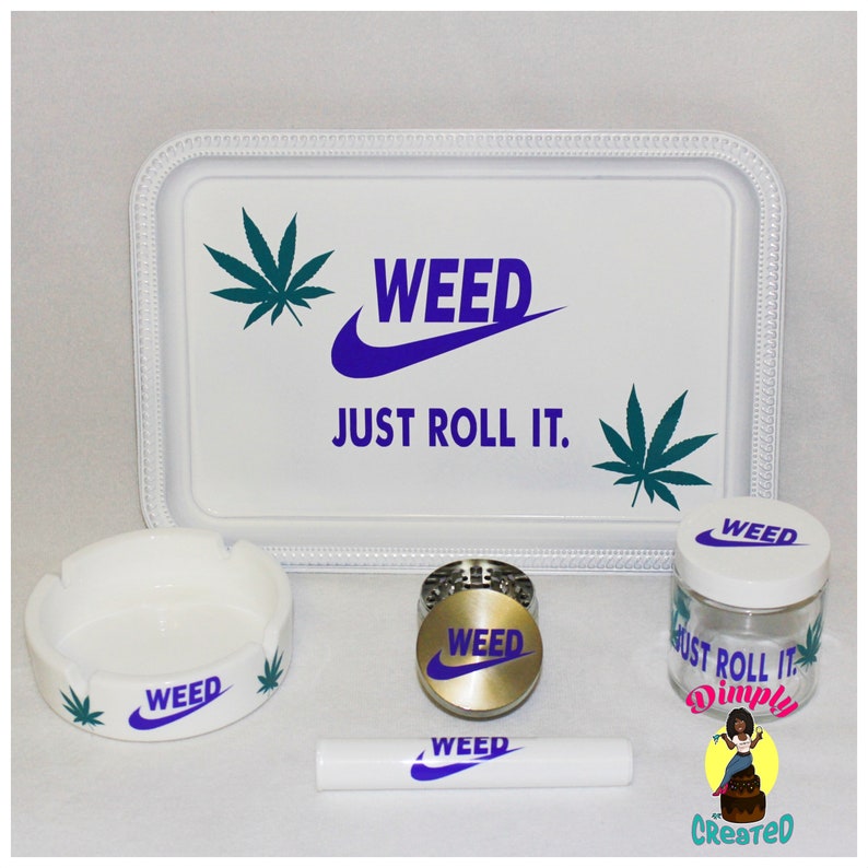 White Just Roll It Weed Rolling Tray Set Etsy Canada