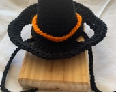Hand crocheted, cat hat, black witches hat, pet costume, cat hat, dog hat, handmade