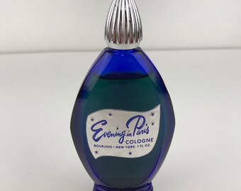 Vintage 50s Evening In Paris Bourjois Cobalt Blue Cologne Bottle 1 Fl Oz