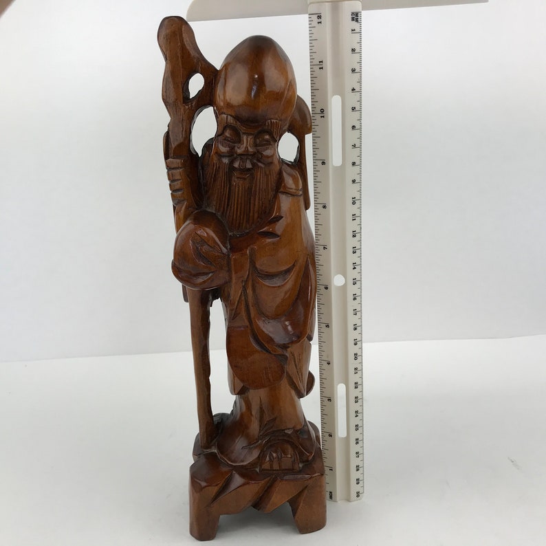 Immortal God of Longevity Statue Hand Carved Wood Chinese Etsy