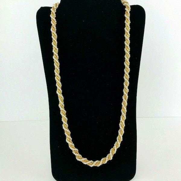 Napier Gold-Tone Twisted Rope and Faux Pearl 29" Necklace