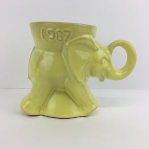 Frankoma 1987 Elephant Mug Yellow GOP Republican Reagan Bush Collectible Pottery