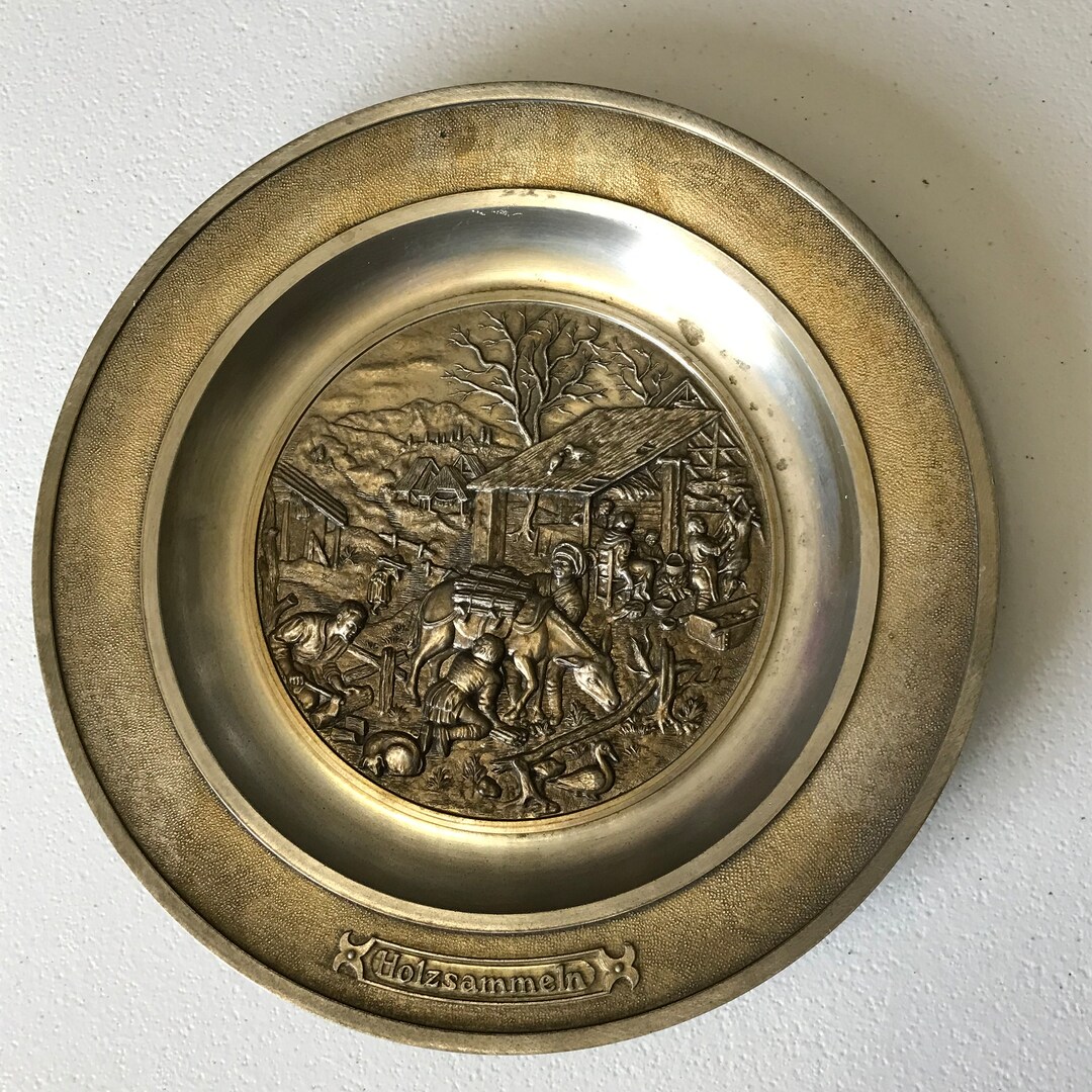 SKS Zinn Pewter German Wall Plate wood Collection Etsy