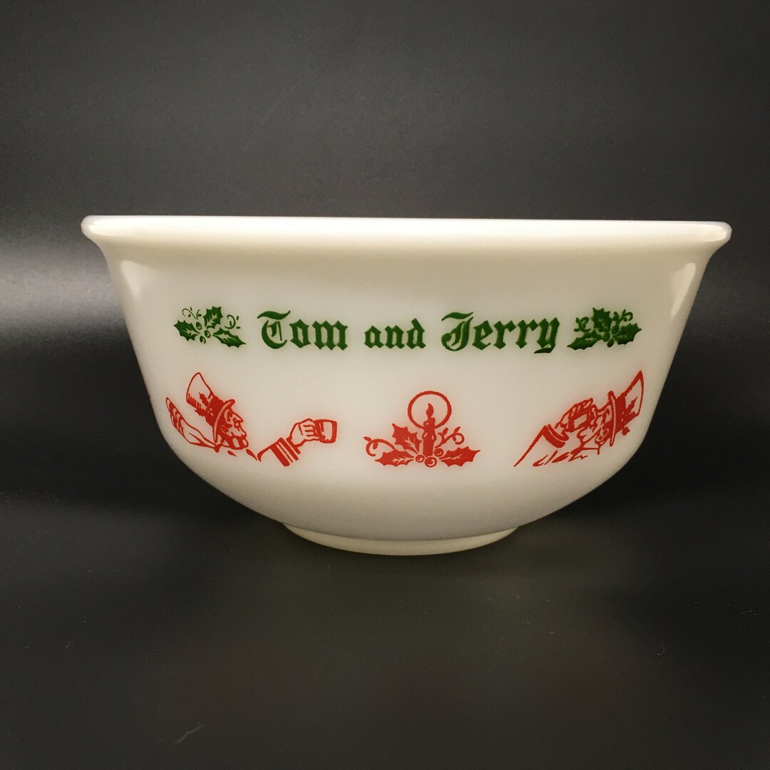 Bol De Punch Vintage FireKing - Tom & Jerry - Verre 9,5 Cm - Motifs Noël