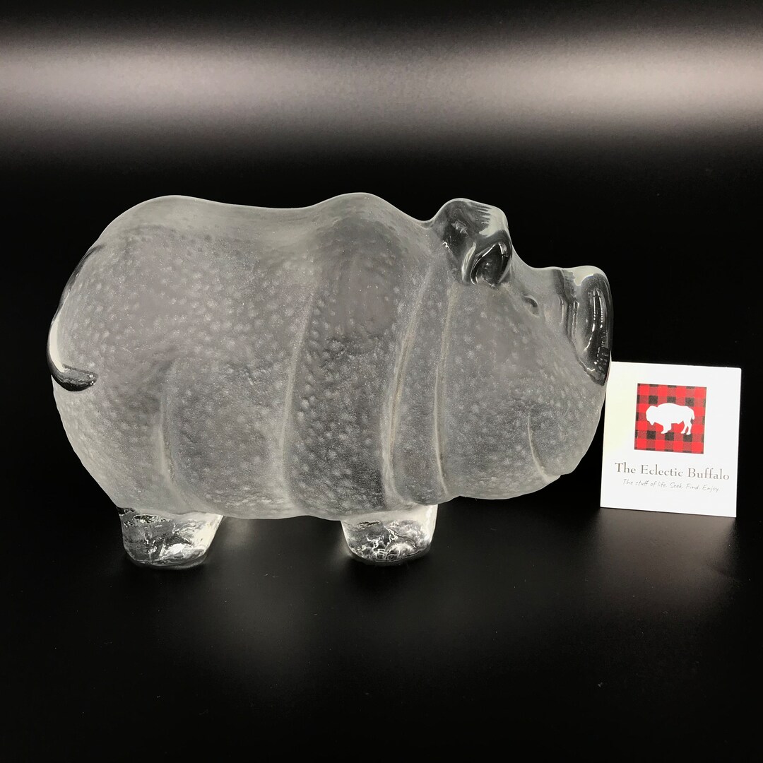 Viking Art Glass Clear Frosted Rhino Rhinoceros Figural Etsy