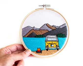 Vanlife Camping Pattern/ Contemporary Hand Embroidery Pattern PDF by Jen Ann Handmade / #jenannhandmade / Digital Embroidery Pattern