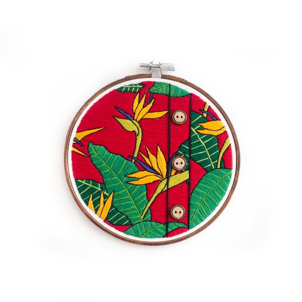 Birds of Paradise Hawaiian Shirt Embroidery Hoop