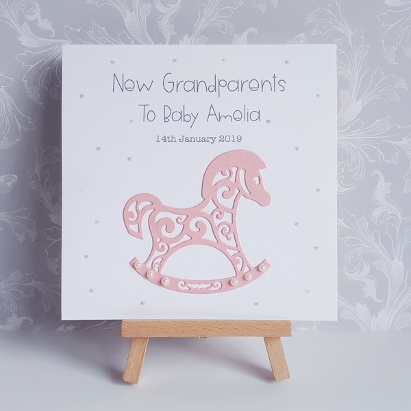 Personalised New Grandparents Card, Handmade New Baby Granddaughter Card, Congratulations on the birth of a Grandchild