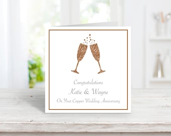 Tarjeta personalizada del séptimo aniversario, tarjeta de aniversario de cobre, séptimo aniversario de bodas, tarjeta de aniversario para esposo/esposa/pareja