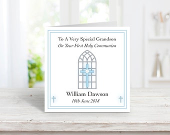 Première carte de communion sainte pour garçons, carte de jour de communion personnalisée faite à la main, carte de communion sainte pour un garçon, 1ère carte de communion sainte