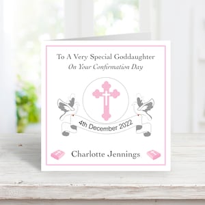 Personalisierte Mädchen Konfirmationskarte, Patentochter Konfirmation Karte, handgemachte Andenkenkarte zur Konfirmation