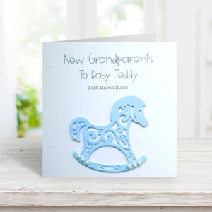 Gepersonaliseerde kaart nieuwe grootouders babyjongen, handgemaakte kaart nieuwe kleinzoon baby, kaart nieuwe achterkleinzoon